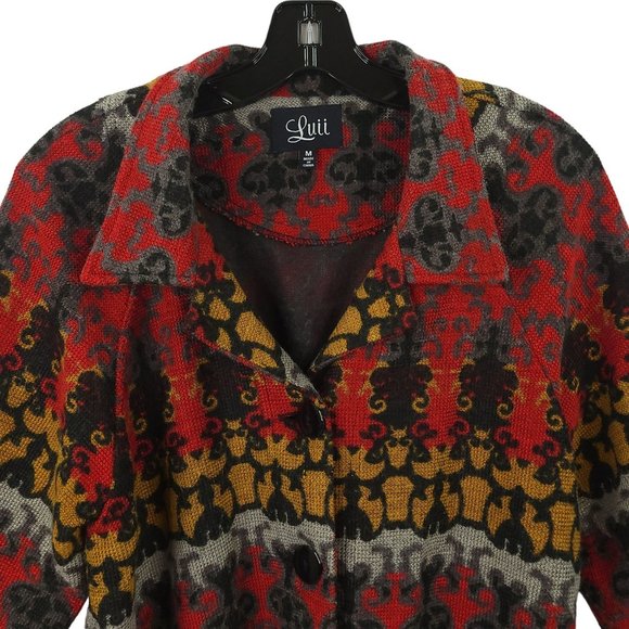 Luii Button Front Cardigan Womens M Wool Blend Slit Pockets Tab Half Sleeve - Picture 9 of 16
